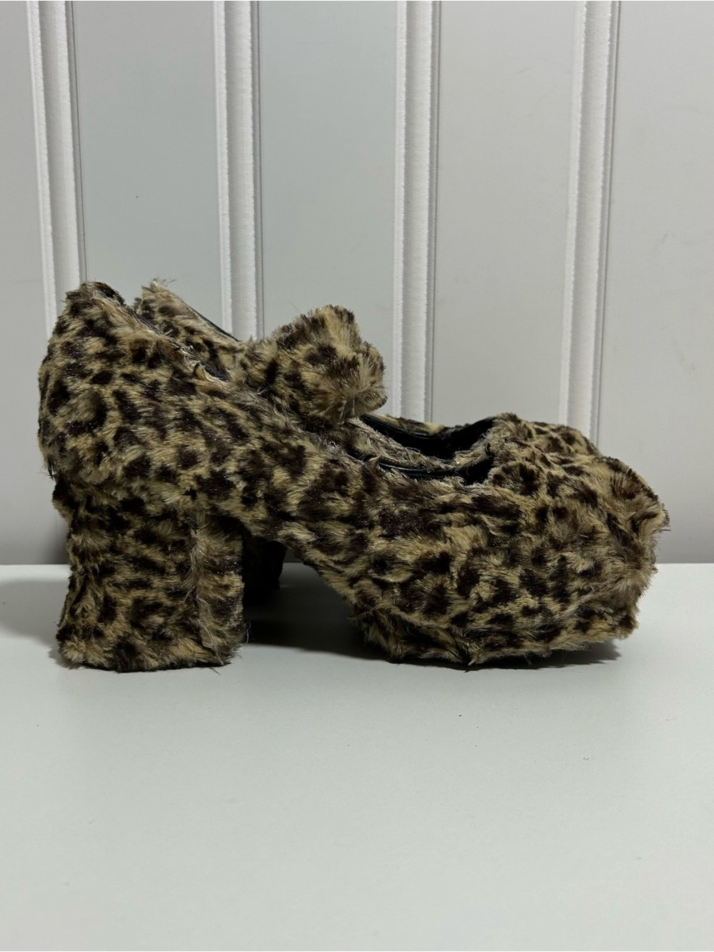 T.u.k. Faux Fur Leopard Print Platform Heels - Brown